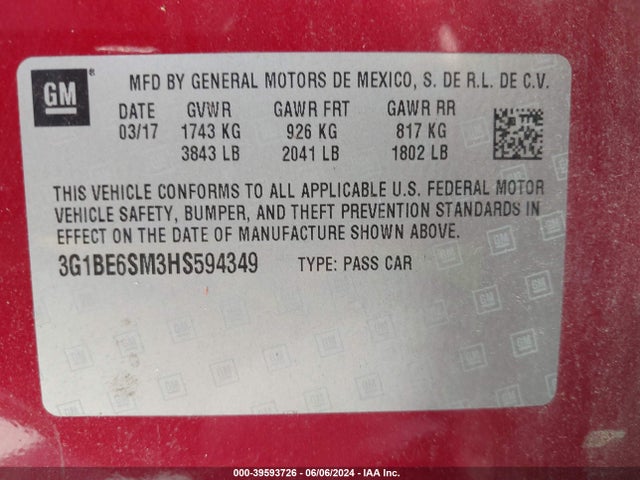 Chevrolet Cruze Lt Auto 2017 3G1BE6SM3HS594349 Image 9