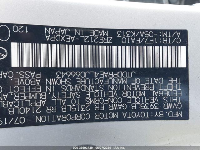 JTDDPRAE4LJ066643 Toyota COROLLA L