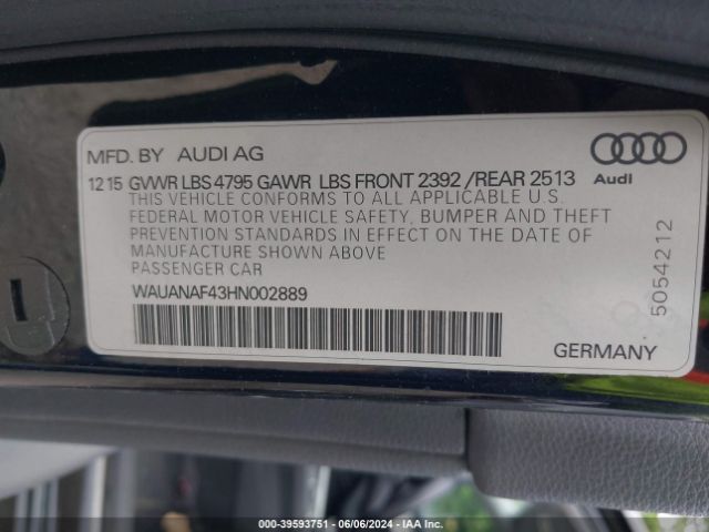 WAUANAF43HN002889 Audi A4 2.0t Premium