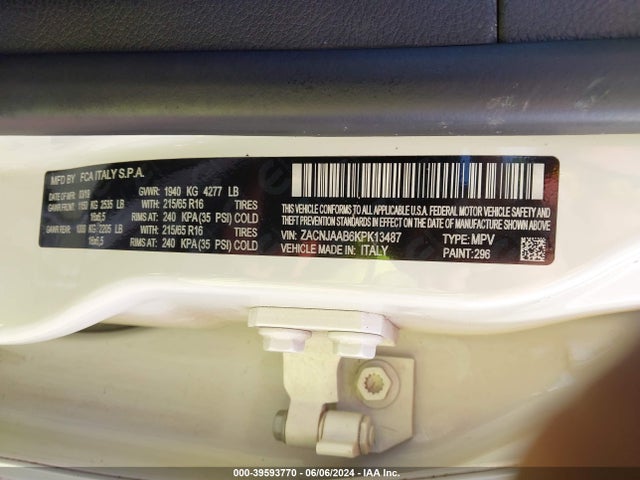 ZACNJAAB6KPK13487 Jeep Renegade Sport Fwd