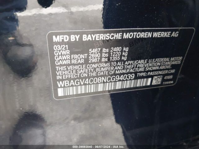2022 BMW 840 GRAN COUPE WBAGV4C08NCG94039 Photo 8