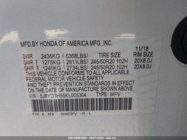 5J8YD3H55KL005304 Acura Mdx Tech Pkg