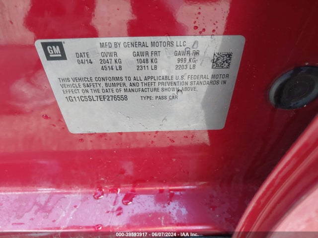 Chevrolet MALIBU 1LT 2014 1G11C5SL7EF276558 Image 9