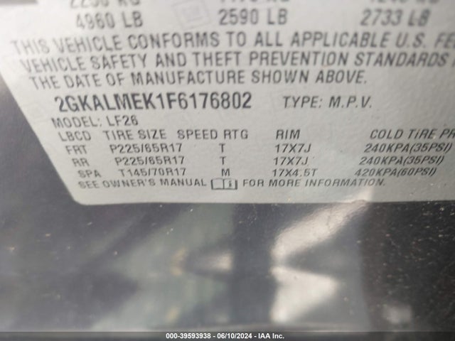 GMC Terrain Sle-1 2015 2GKALMEK1F6176802 Image 9