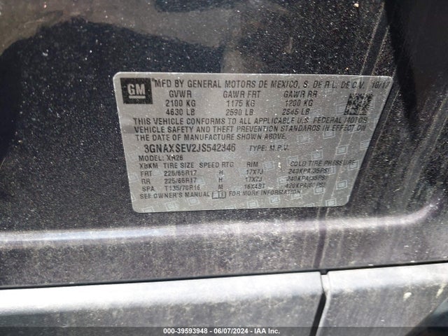 Chevrolet EQUINOX LT 2018 3GNAXSEV2JS542346 Image 9