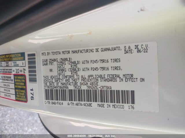 Toyota Tacoma Sr 2022 3TYRX5GN4NT060986 Image 9