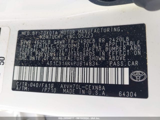 4T1C31AK4PU614834 Toyota Camry Le Hybrid