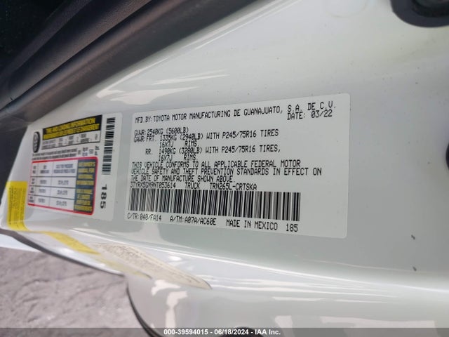 Toyota Tacoma Sr 2022 3TYRX5GN9NT053614 Image 9
