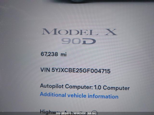 5YJXCBE25GF004715 Tesla Model X 60d/70d/75d/90d/p100d
