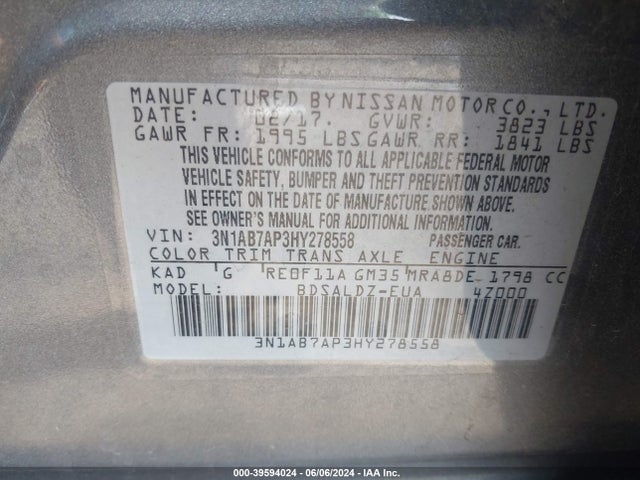 Nissan SENTRA SV 2017 3N1AB7AP3HY278558 Image 9