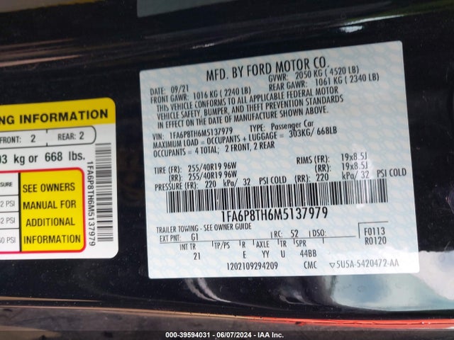 Ford Mustang Ecoboost Fastback 2021 1FA6P8TH6M5137979 Image 9