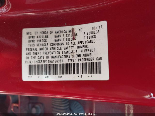 1HGCR2F11HA156361 Honda Accord Sport Se
