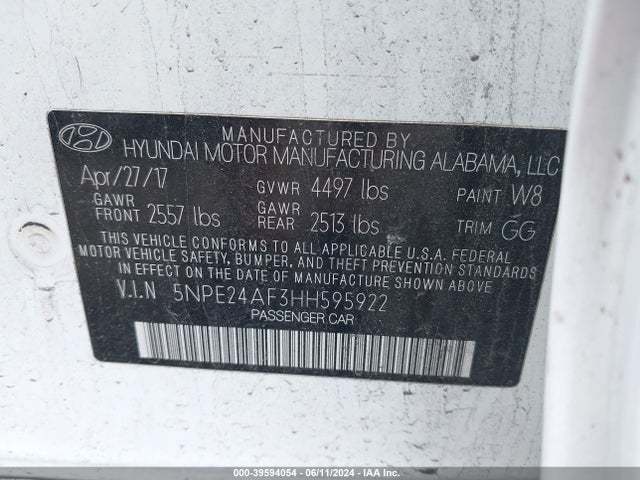 Hyundai Sonata 2017 5NPE24AF3HH595922 Image 9