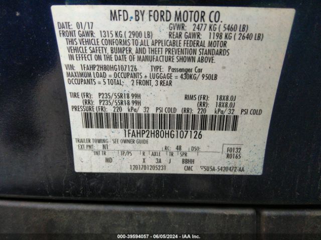 1FAHP2H80HG107126 Ford TAURUS SEL