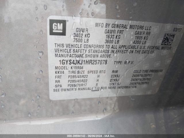 1GYS4JKJ1HR257078 Cadillac Escalade Esv Premium Luxury