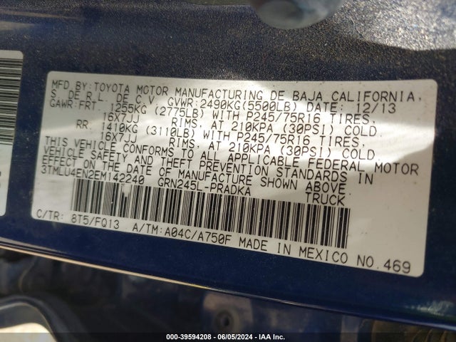 Toyota Tacoma Base V6 2014 3TMLU4EN2EM142240 Image 9