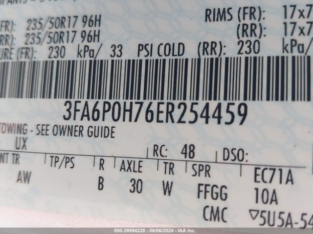 3FA6P0H76ER254459 Ford FUSION SE