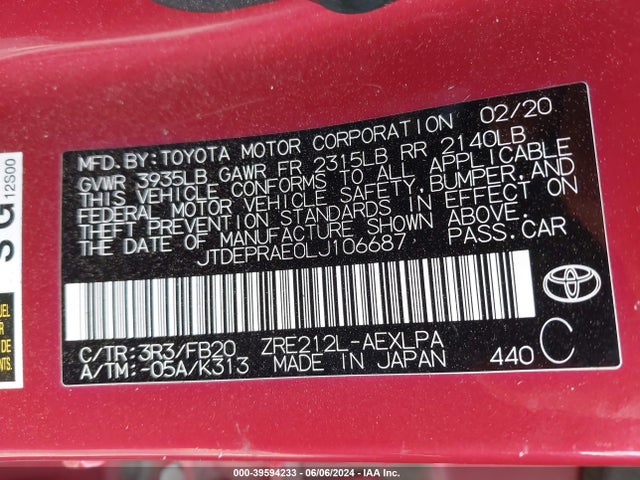 Toyota COROLLA LE 2020 JTDEPRAE0LJ106687 Image 9
