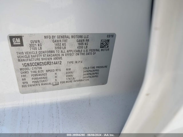 Chevrolet Tahoe Ltz 2016 1GNSCCKC5GR314412 Image 9