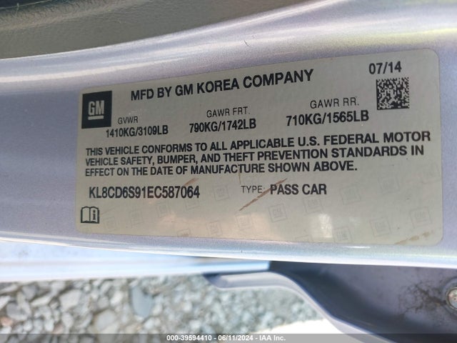 Chevrolet Spark 1lt Auto 2014 KL8CD6S91EC587064 Image 9