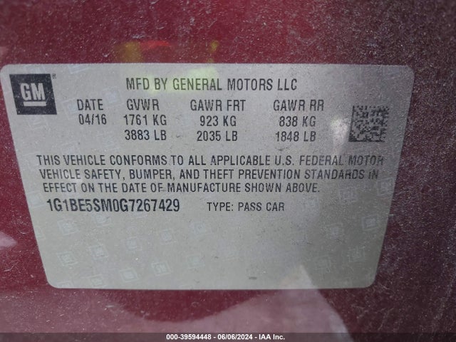 Chevrolet Cruze Lt Auto 2016 1G1BE5SM0G7267429 Image 9