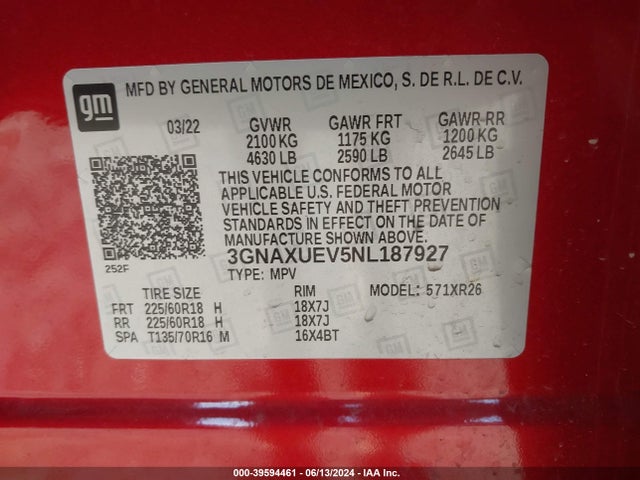 Chevrolet Equinox Awd Lt 2022 3GNAXUEV5NL187927 Image 9