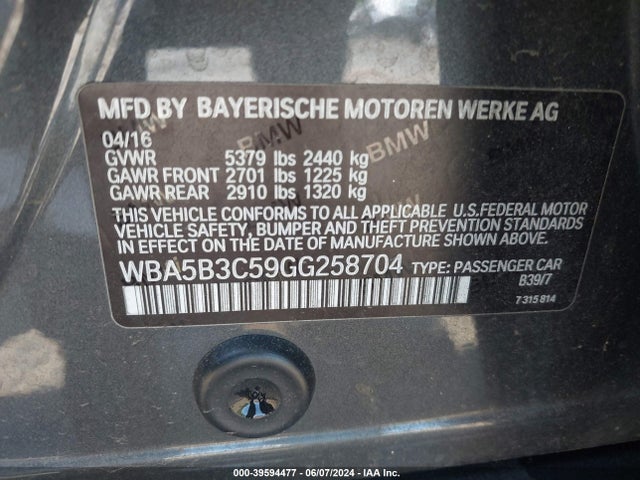 BMW 535i Xdrive 2016 WBA5B3C59GG258704 Image 9