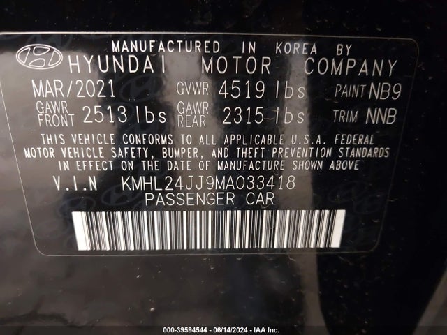 Hyundai Sonata Blue 2021 KMHL24JJ9MA033418 Image 9