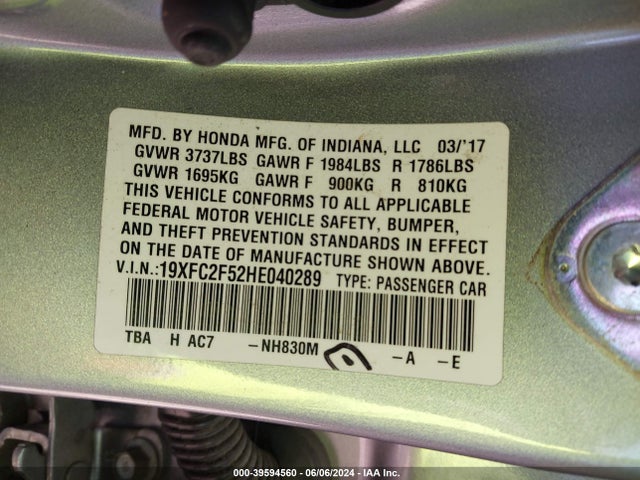Honda Civic Lx 2017 19XFC2F52HE040289 Image 9