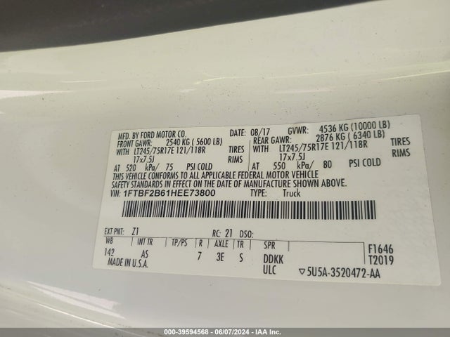 Ford F-250 Xl 2017 1FTBF2B61HEE73800 Image 9