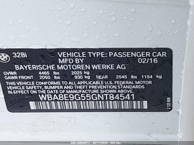 WBA8E9G55GNT84541 BMW 328I