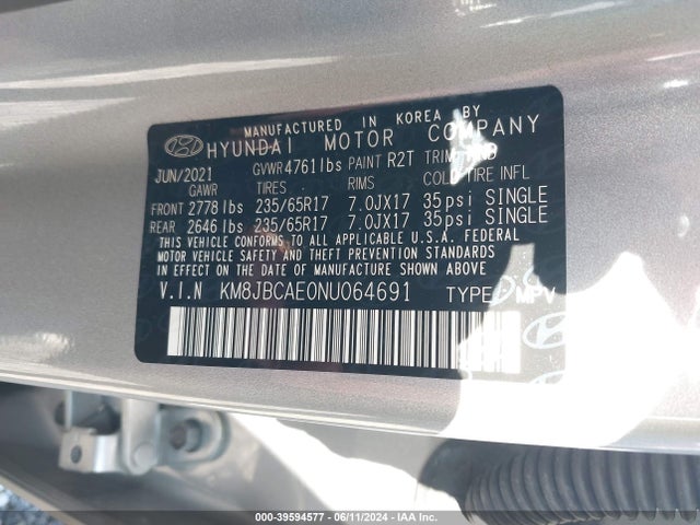 Hyundai TUCSON SEL 2022 KM8JBCAE0NU064691 Image 9