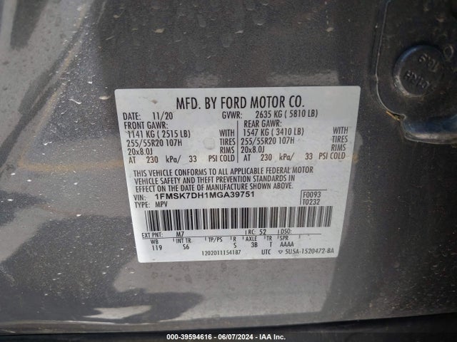 Ford EXPLORER XLT 2021 1FMSK7DH1MGA39751 Image 9