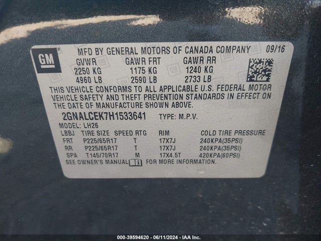 Chevrolet EQUINOX LT 2017 2GNALCEK7H1533641 Image 9