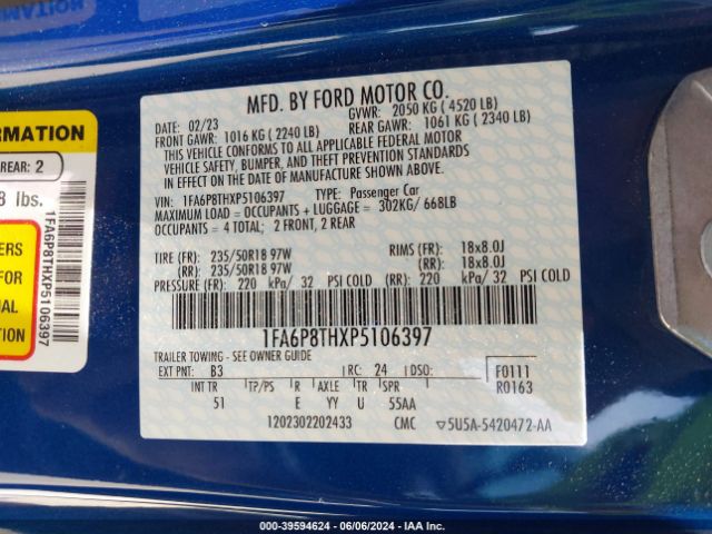 2023 FORD MUSTANG 1FA6P8THXP5106397 Photo 8