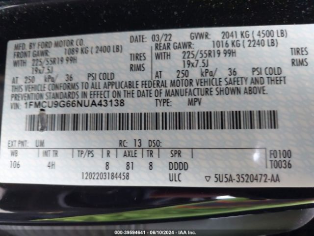 2022 FORD ESCAPE 1FMCU9G66NUA43138 Photo 8