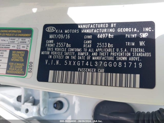 KIA Optima Lx 2016 5XXGT4L37GG081719 Image 9