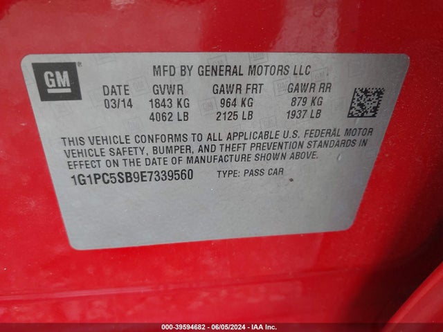 Chevrolet Cruze 1lt Auto 2014 1G1PC5SB9E7339560 Image 9