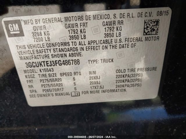 3GCUKTEJ3FG486788 Chevrolet Silverado 1500 High Country