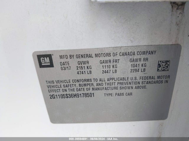 Chevrolet IMPALA 1LT 2017 2G1105S36H9178501 Image 9