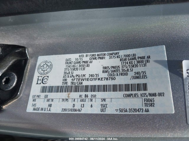 Ford F-150 Lariat 2015 1FTEW1EG1FKE78750 Image 9
