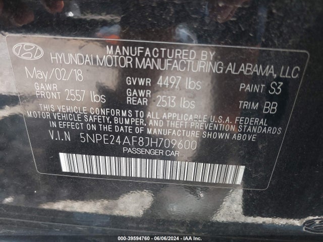 Hyundai SONATA SE 2018 5NPE24AF8JH709600 Image 9