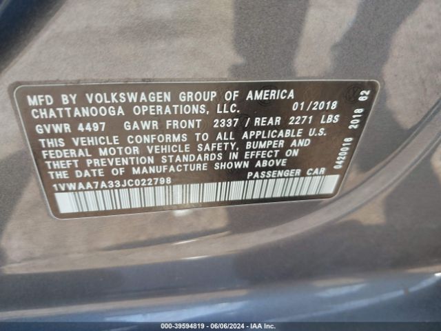 1VWAA7A33JC022798 Volkswagen Passat 2.0t R-line/2.0t S