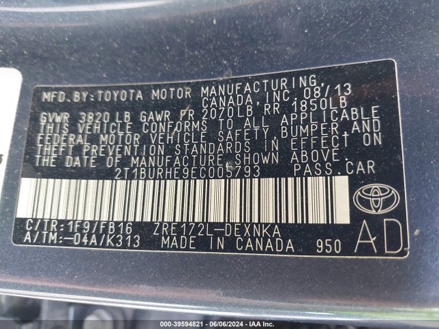 Toyota COROLLA LE 2014 2T1BURHE9EC005793 Image 9