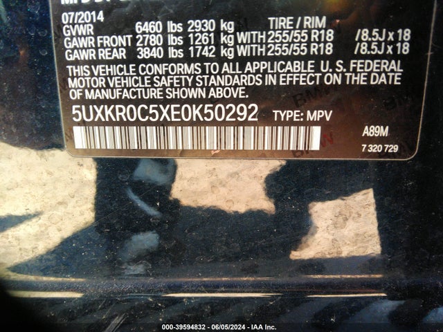 BMW X5 Xdrive35i 2014 5UXKR0C5XE0K50292 Image 9