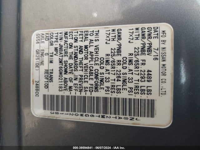 Nissan ROGUE SV 2016 JN8AT2MT6GW021183 Image 9
