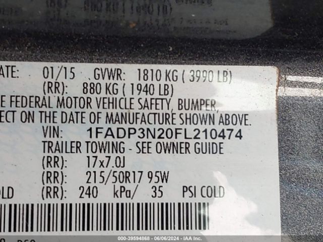 1FADP3N20FL210474 Ford Focus Titanium