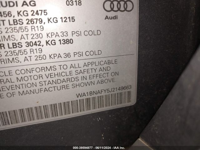 WA1BNAFY5J2149663 Audi Q5 2.0t Premium/2.0t Tech Premium
