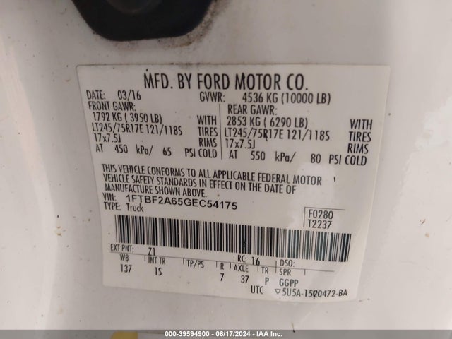 Ford F-250 Xl 2016 1FTBF2A65GEC54175 Image 9