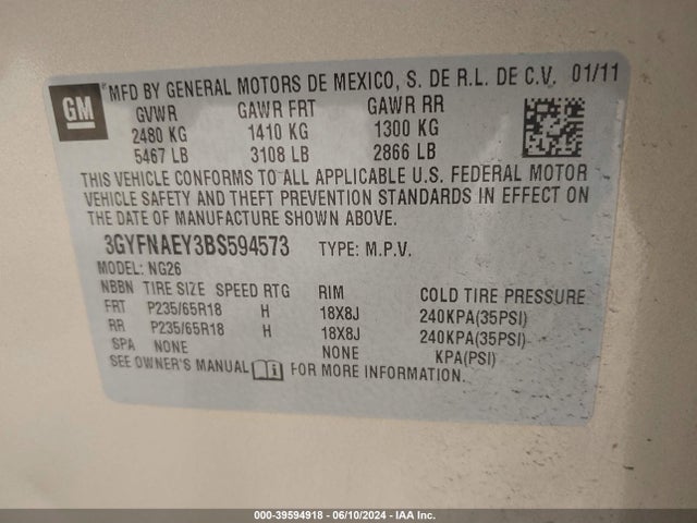 2011 CADILLAC SRX 3GYFNAEY3BS594573 Photo 8